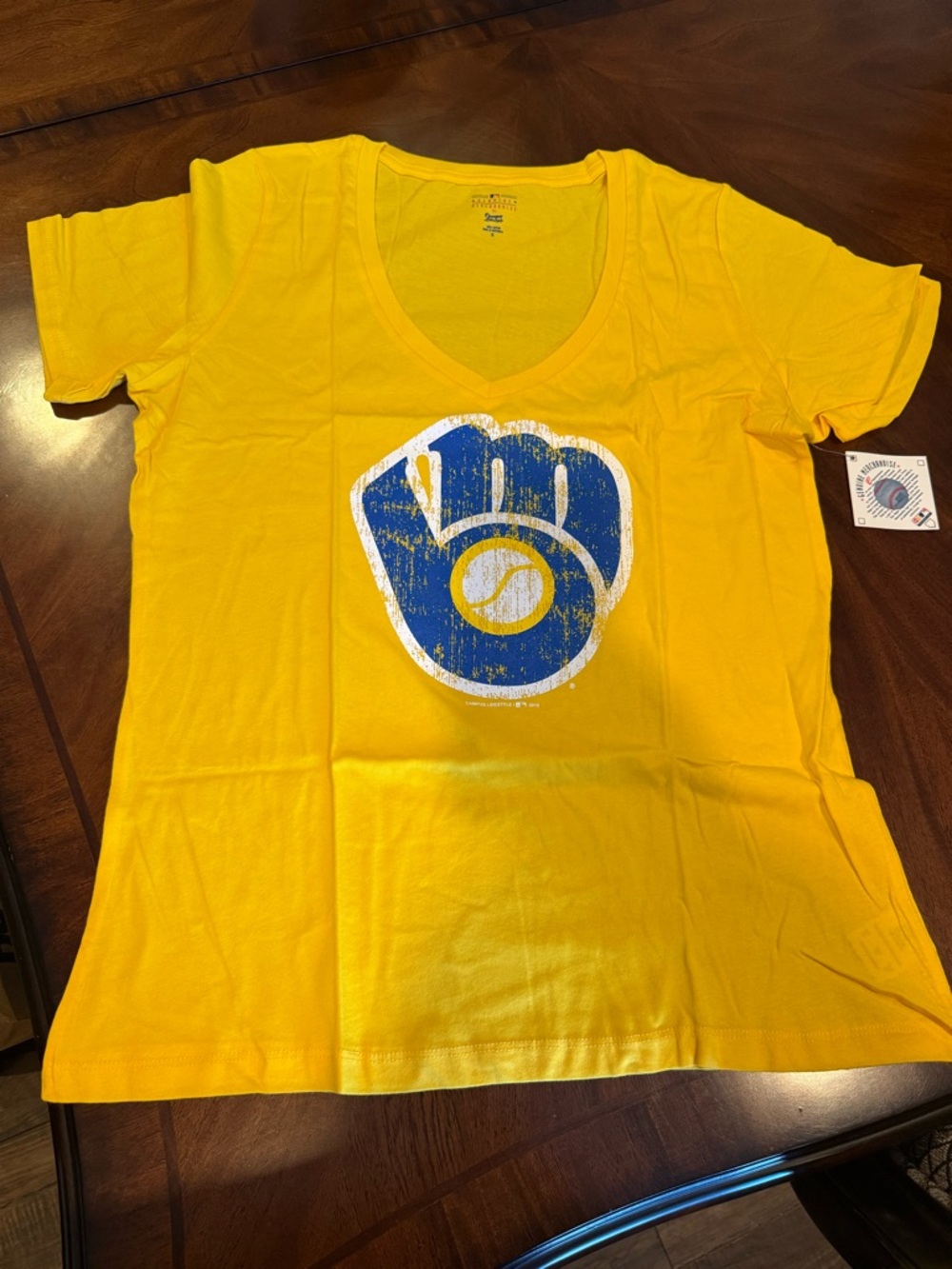Brewers Yellow Graphic Tee with Blue Baseball Glove Logo